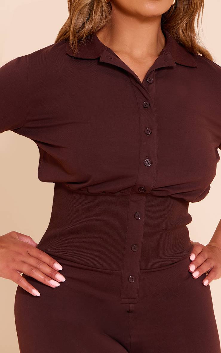 Chocolat Combi-short Shape À Col Polo Avec Boutons Devant Et Taille Cintrée