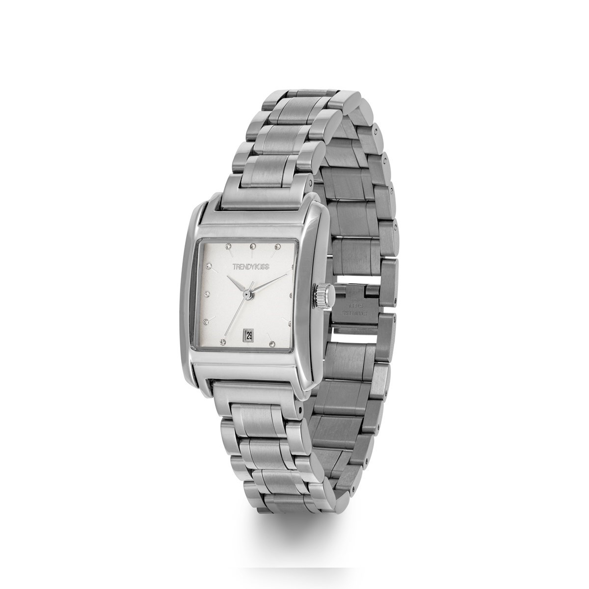 Montre analogique rectangulaire bracelet métal index strass MARGOT