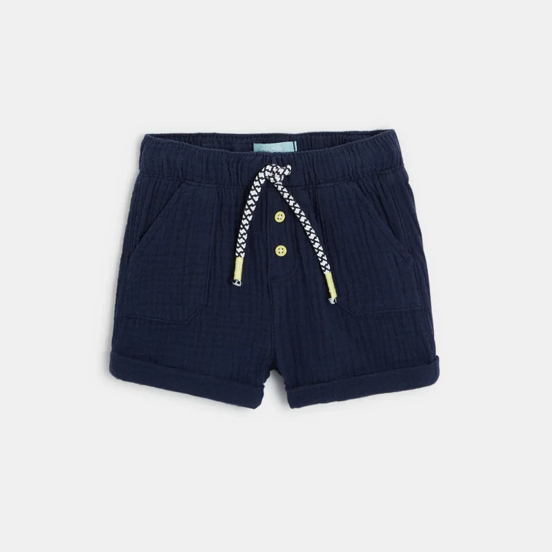 Short coton léger gaufré bleu bébé garçon Bleu