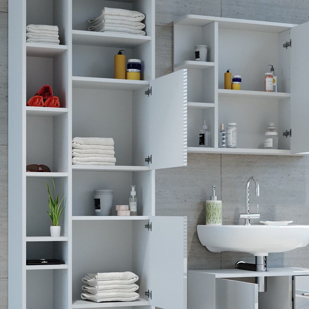Vicco Hochschrank Badschrank Badezimmermöbel Ilias Weiß Hochglanz modern 60x190cm Badezimmer Schrank Badmöbel Badezimmerkommode Badkommode Schranktür Schrankfach Aufbewahrung Ablage
