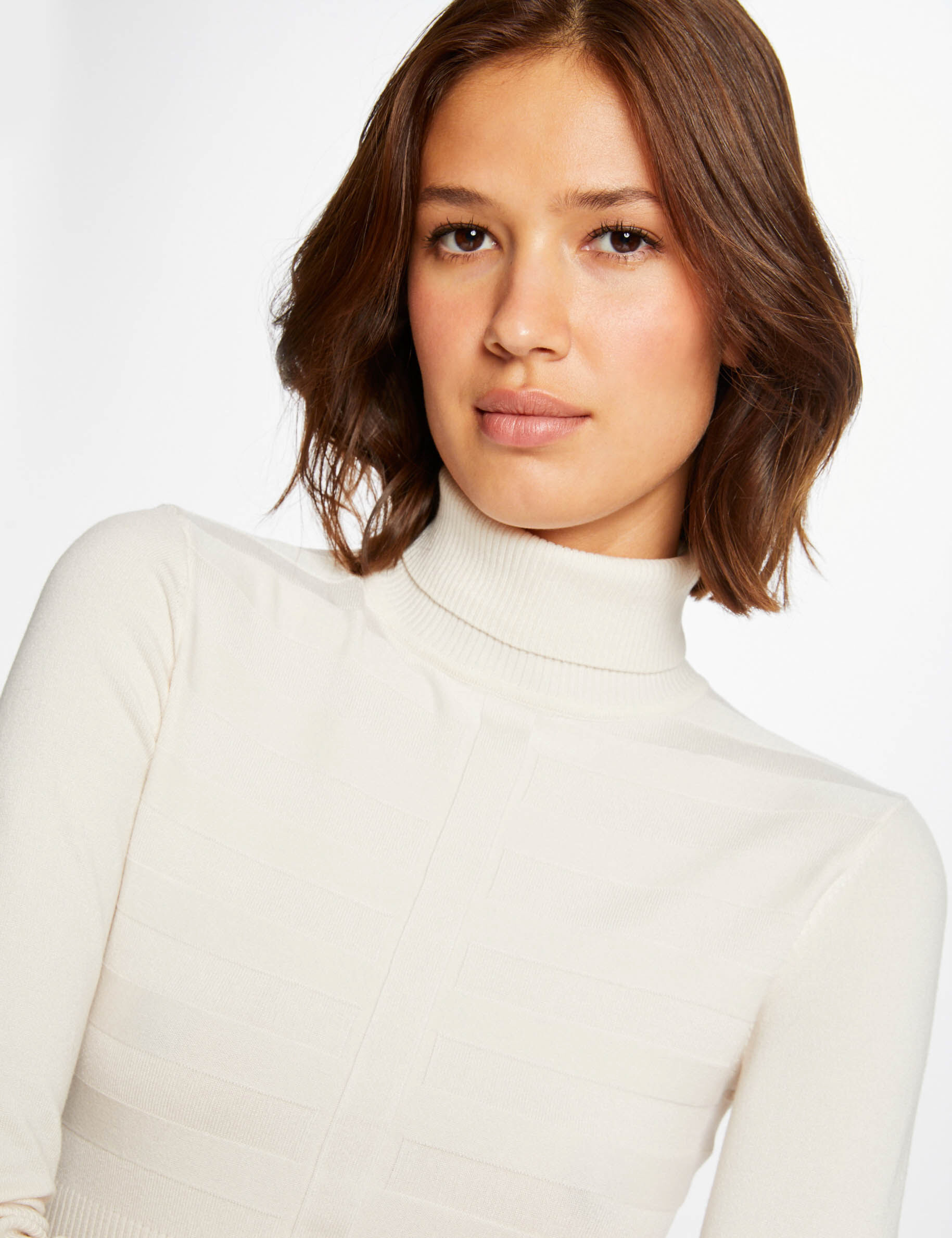 Pull manches longues col roulé ivoire femme - ivoire