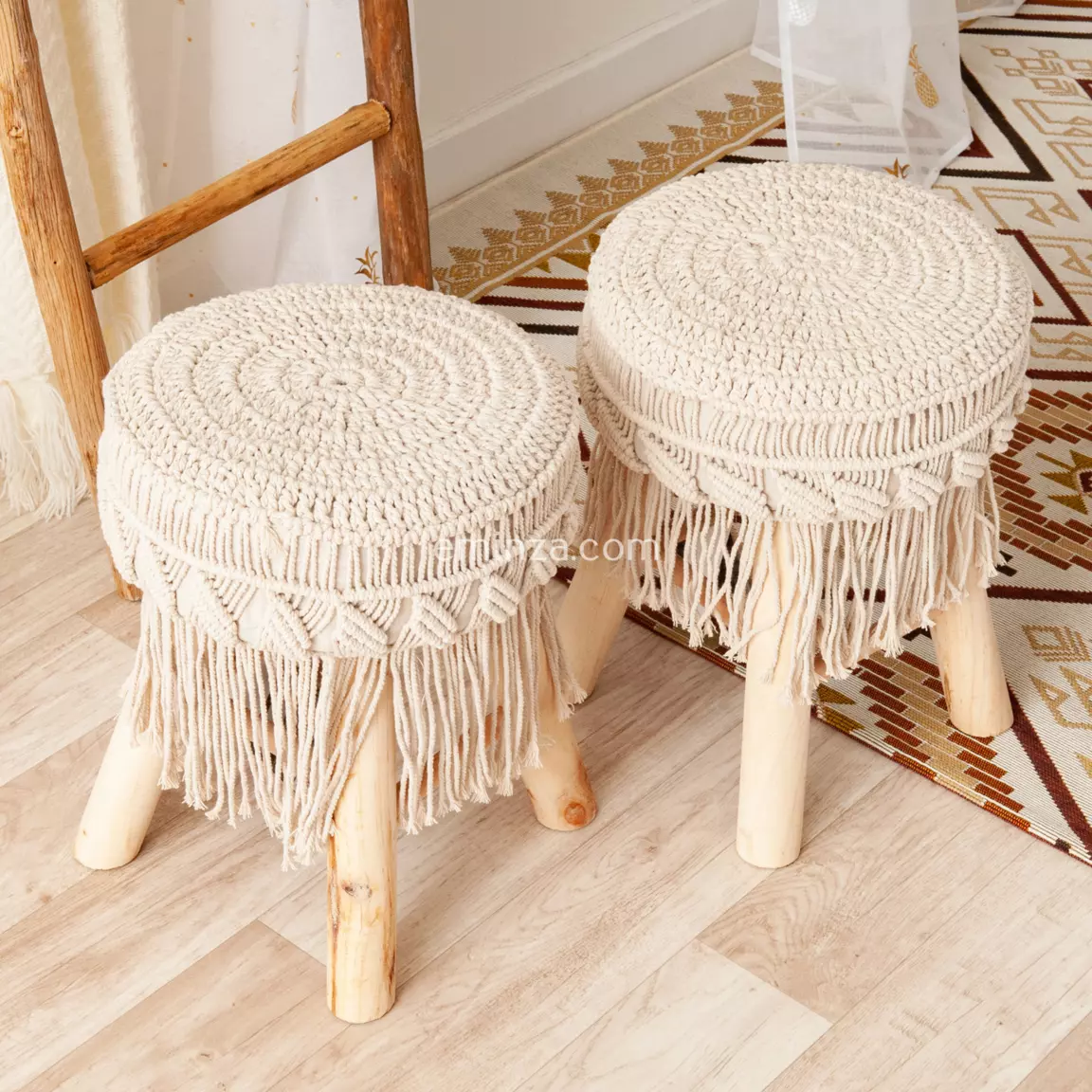 Lot de 2 tabourets (H42 cm) Macrame Eté Beige