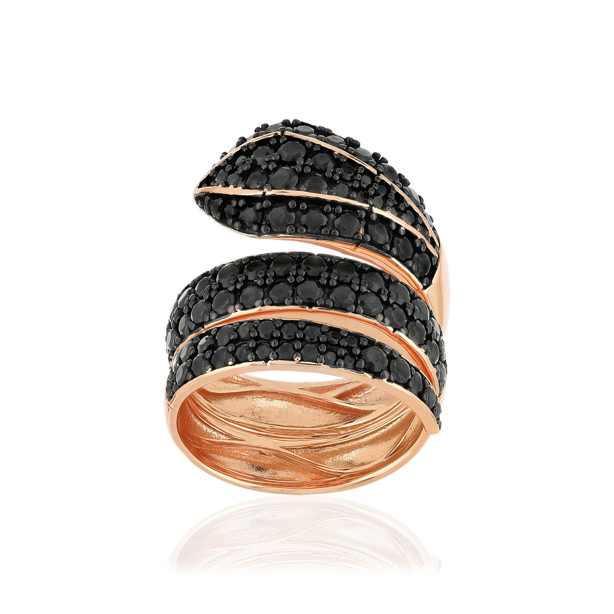 Bague argent 925 rose et ruthénium noir, zirconias