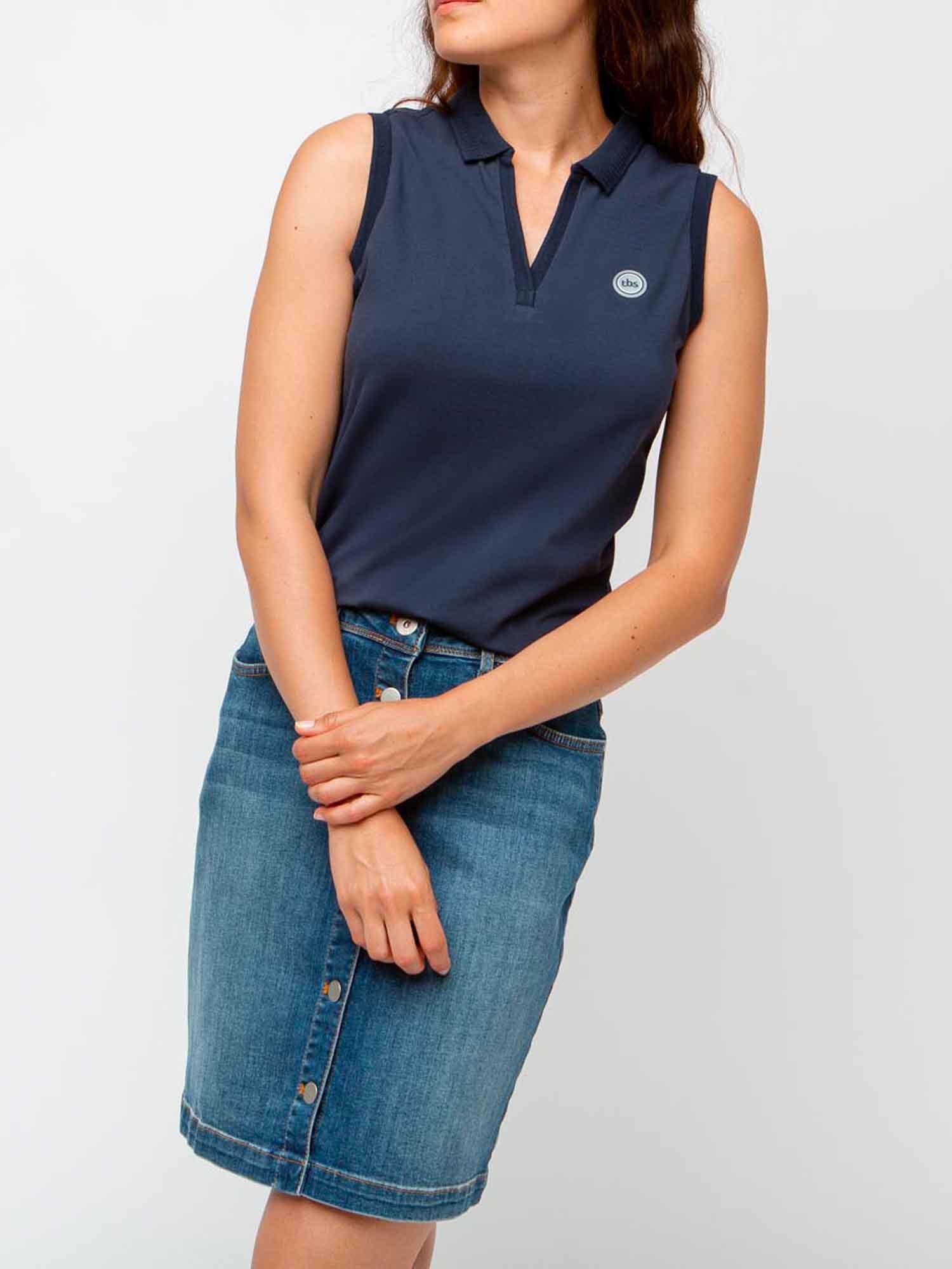 Polo Femme Sans Manches Coton Biologique Bleu Marine