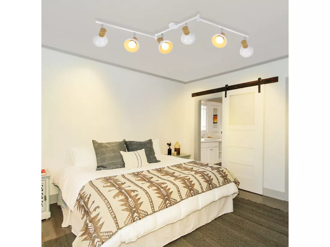 NETTLIFE Spot de plafond vintage E14 intérieur 350° orientable blanc Pivotant 350°Industriel 6 flammes
