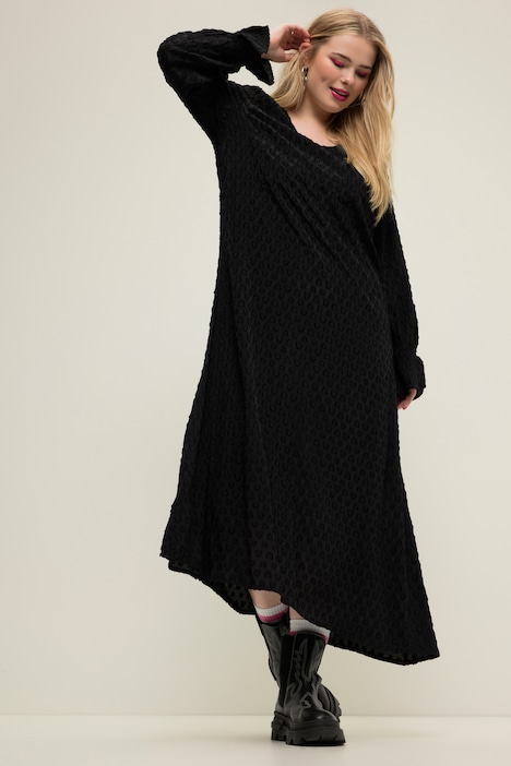 Maxikleid, A-Line, Heart-Muster, V-Ausschnitt, Langarm