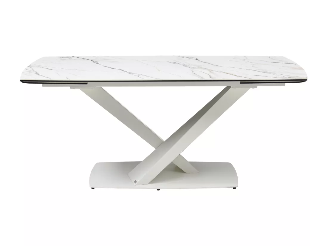 Table à manger extensible 6 à 10 personnes en verre trempé, céramique et métal - Effet marbre blanc - MALATA de Maison Céphy
