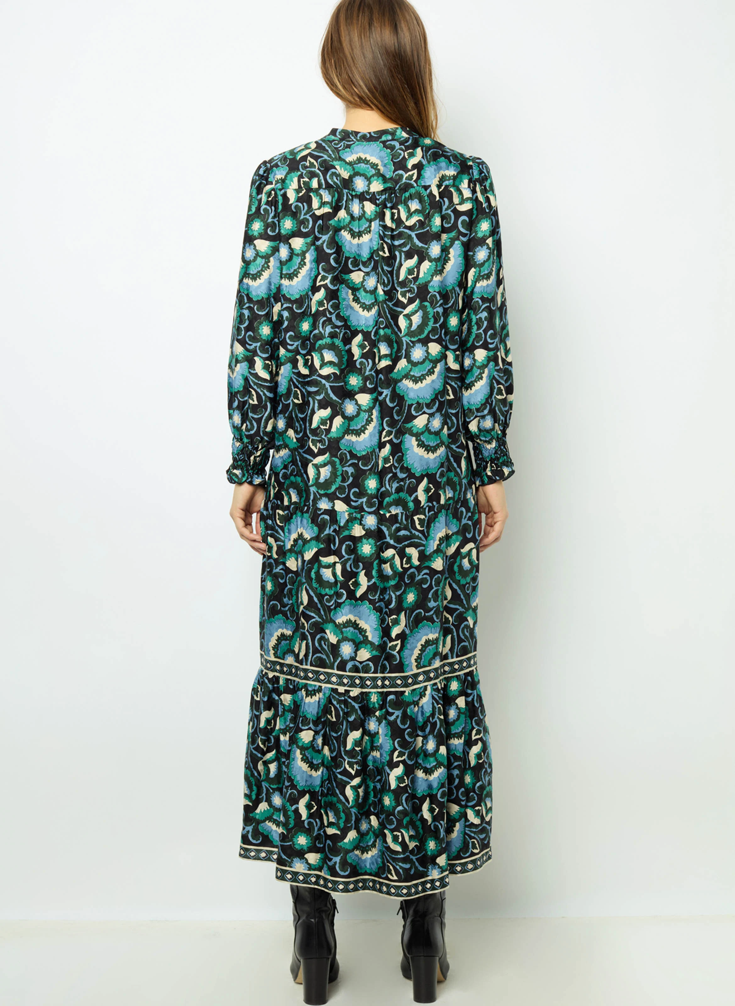 SANDA - Robe midi imprimée et jacquard | Vert