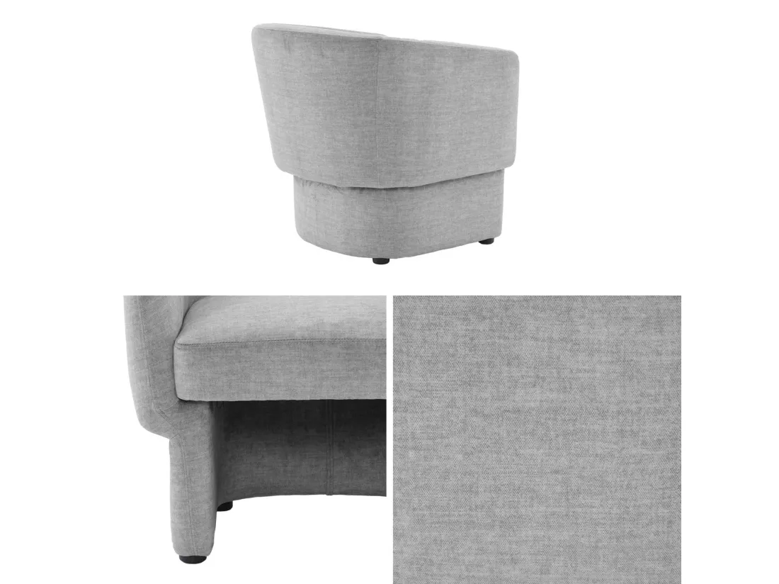 Fauteuil relax en tissu avec forme de dossier et piètement arrondis gris clair