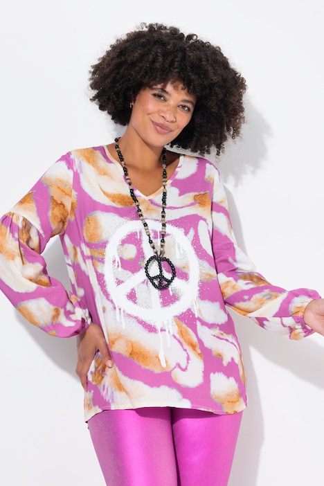 Tunika, A-Linie, Batik-Muster, Peace-Zeichen