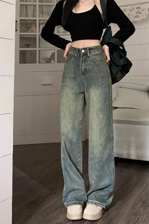 Kenning - Mid Waist Wash Wide Leg Jeans