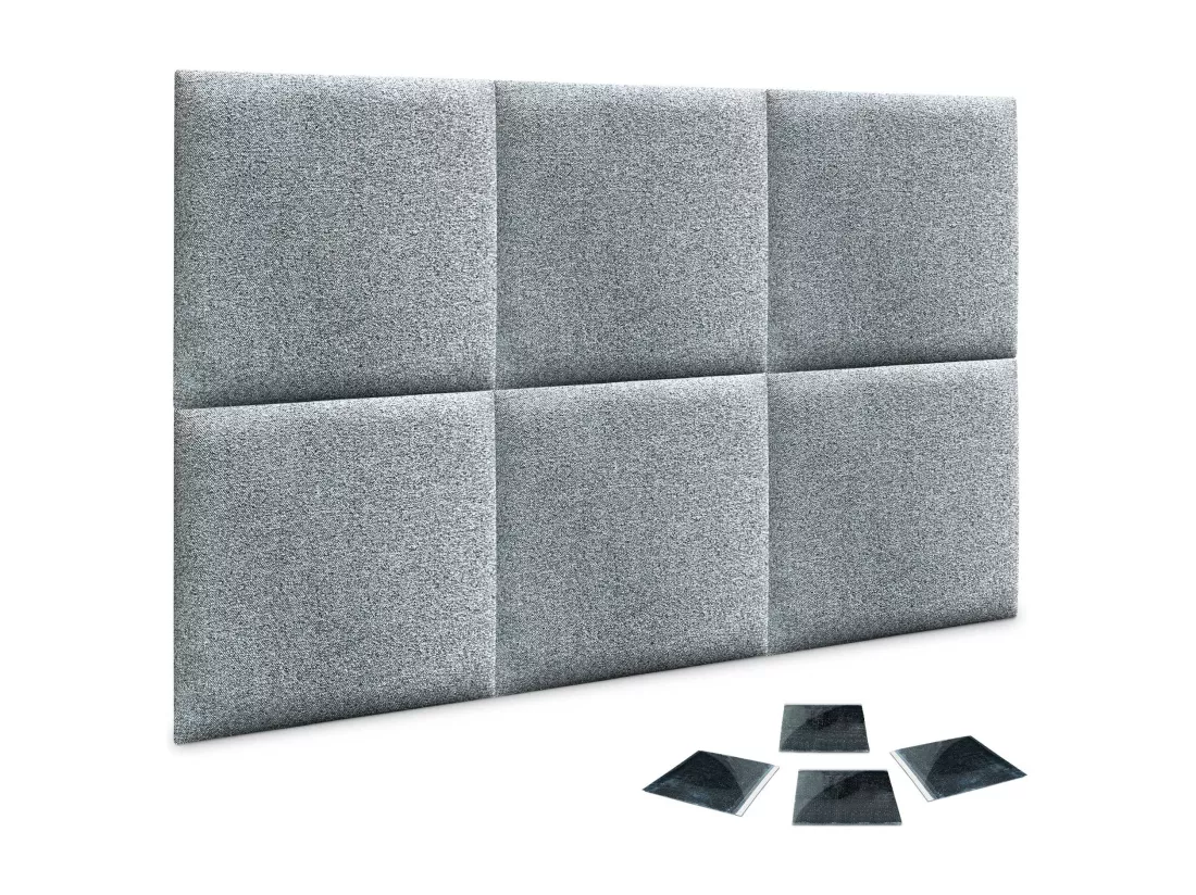 DHOME Lot de 6 Panneaux Rembourrés en Tissu Aqualine Autocollants pour Mur Acoustiques Absorbants Protection contre les choc (Gris Perle, 60x60cm, x6)