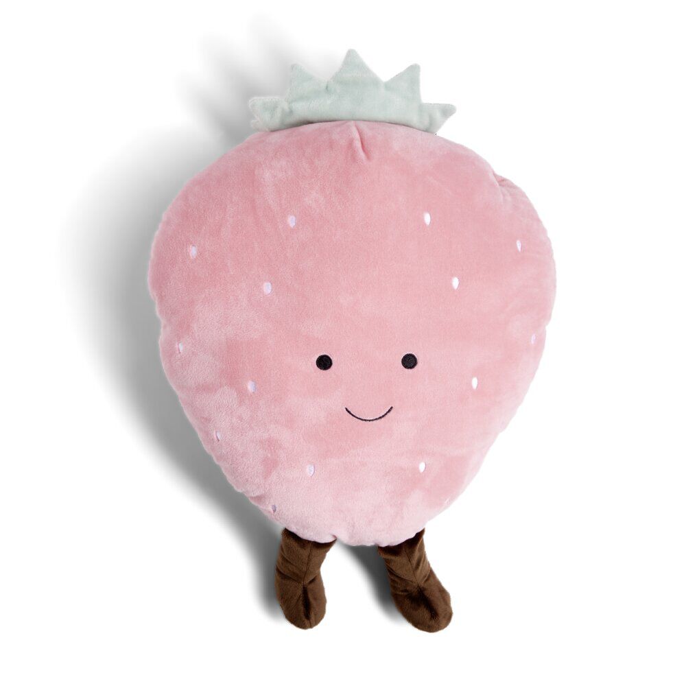 Coussin peluche forme fraise polyester rose 32x30cm