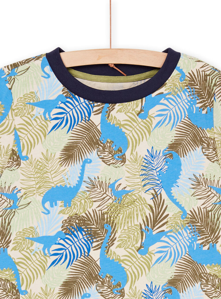 Pyjama kaki à imprimé dinosaures et à motifs rayures