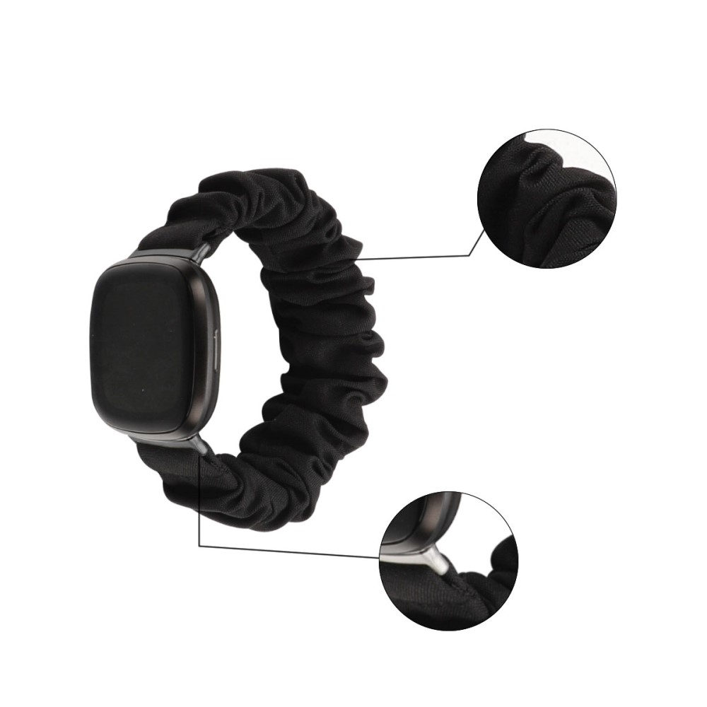Fitbit Versa 4 / Sense 2 Stoff Ersatz Armband Scrunchie (Gelenkumfang: 185-250mm) - Schwarz