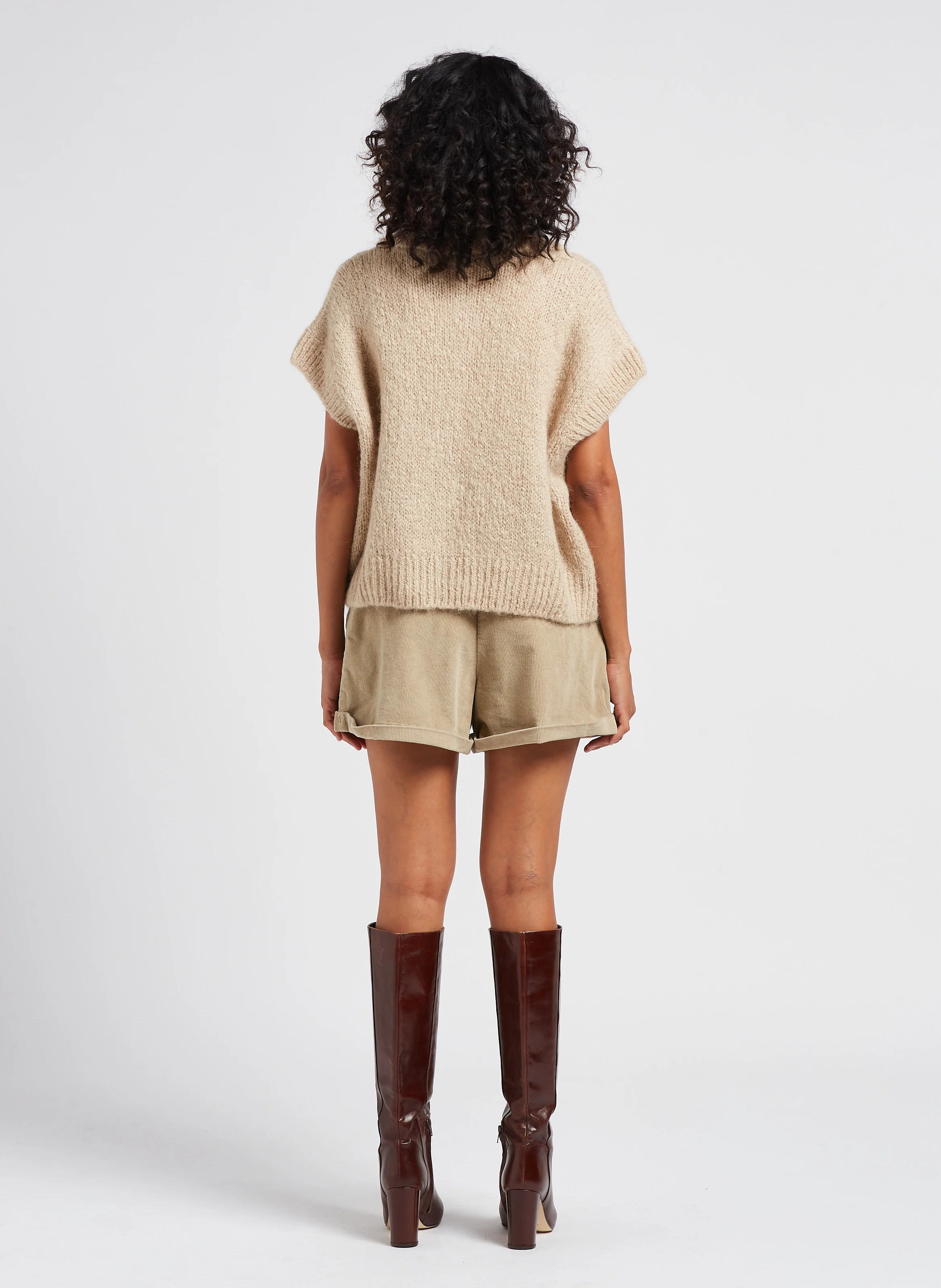 Short en velours côtelé et coton mélangé| Marron