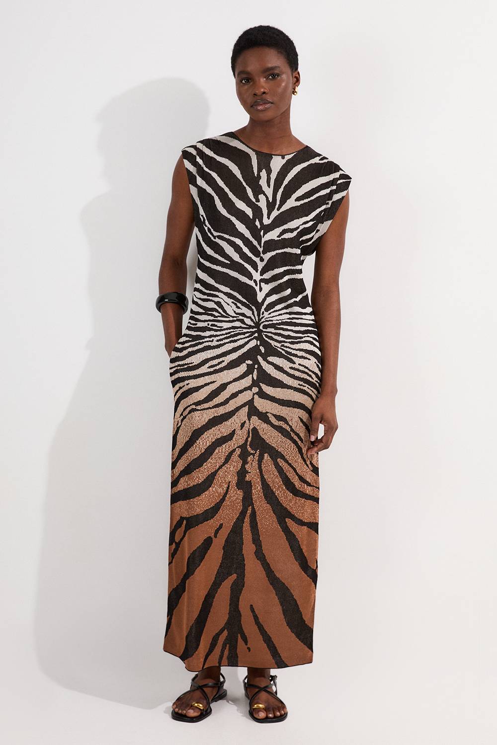 KarenMillen Robe Maxi Moulante à Imprimé Zèbre Jacquard