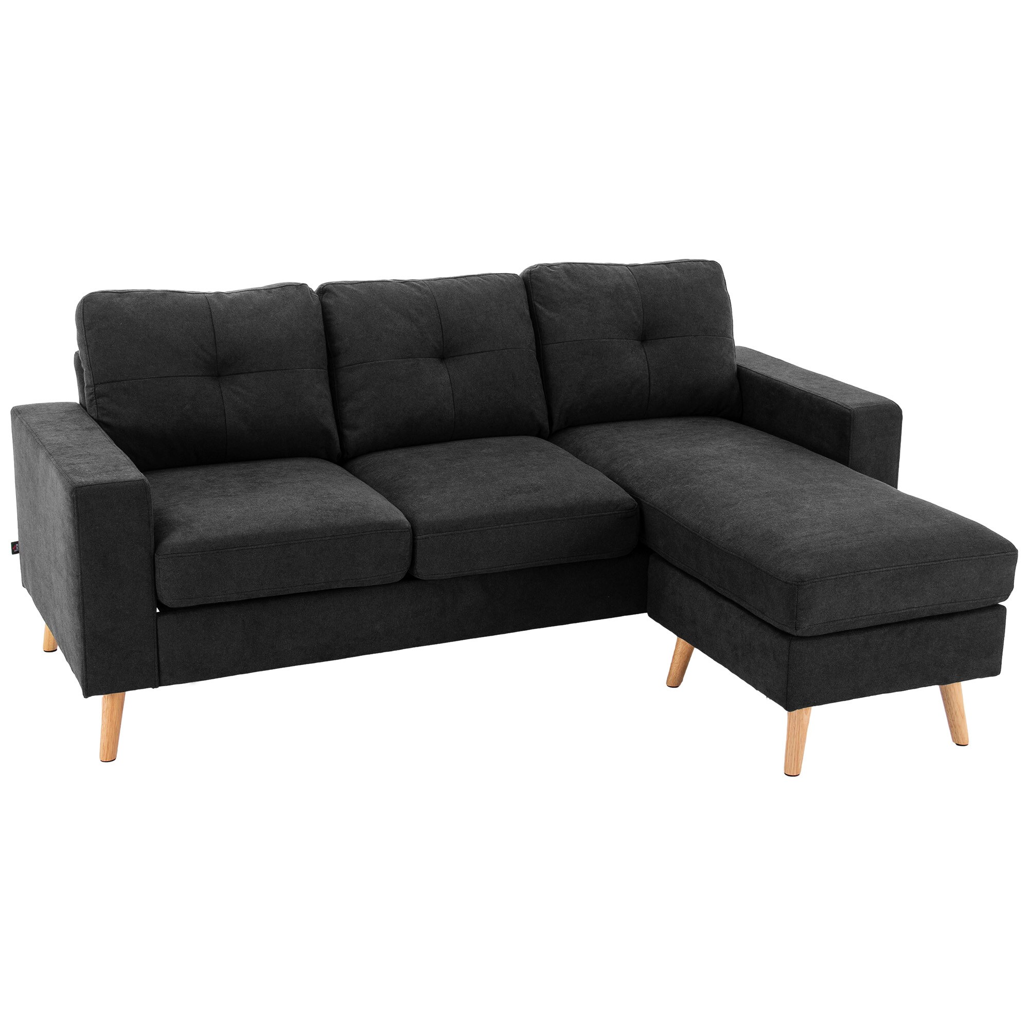 HOMCOM Ecksofa mit abnehmbarem Bezug schwarz 193L x 136B x 85H cm