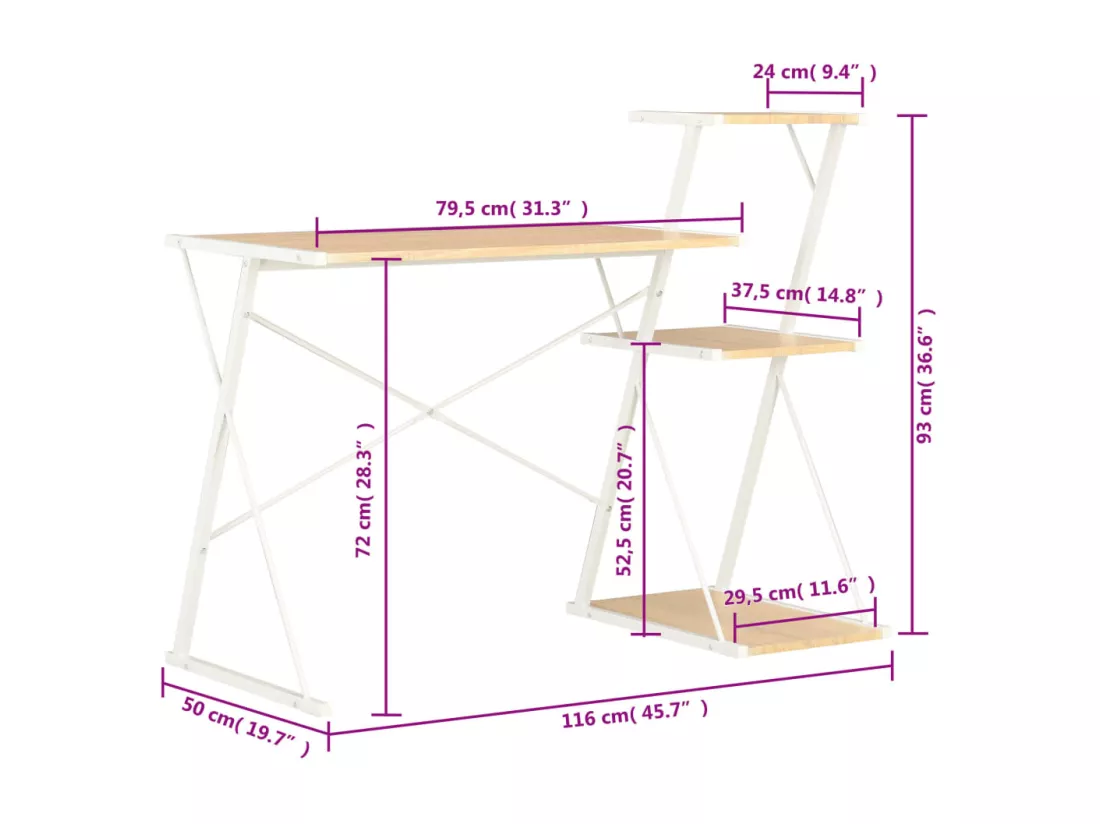 Bureau avec étagère Blanc et chêne 116x50x93 cm