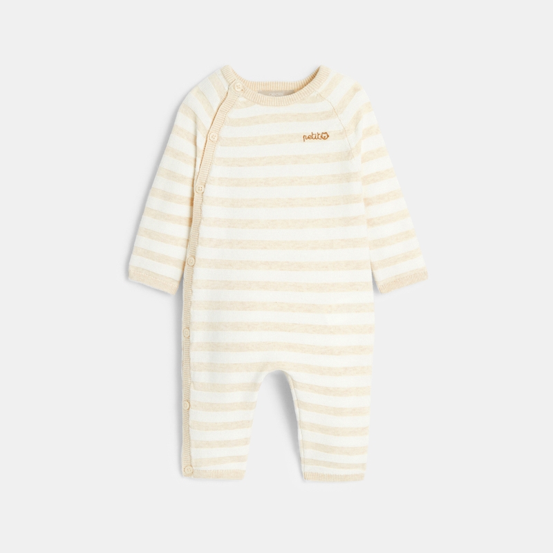 Combinaison en maille tricot rayée blanc naissance
