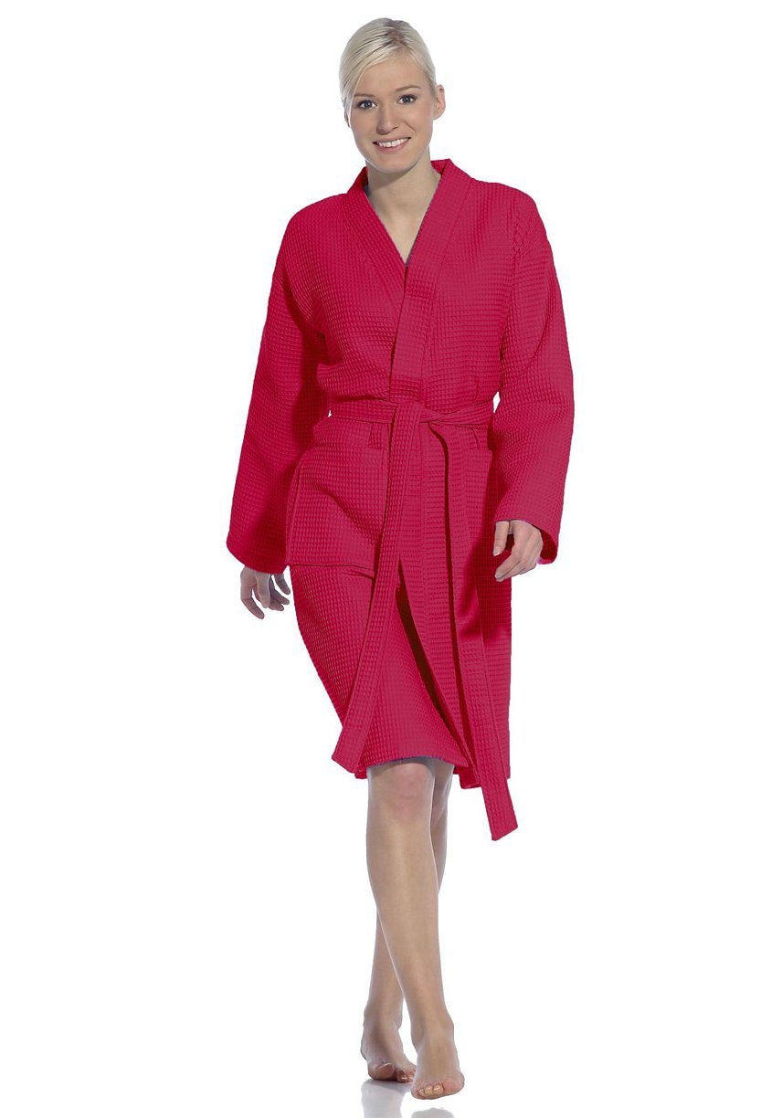 Vossen Unisex-Bademantel »Rom, ideal für Sauna & Spa, Hotelbademantel, Morgenmantel«, 1 Stk. für Damen & Herren, Waffelpiqué-Struktur, in leichter Qualität