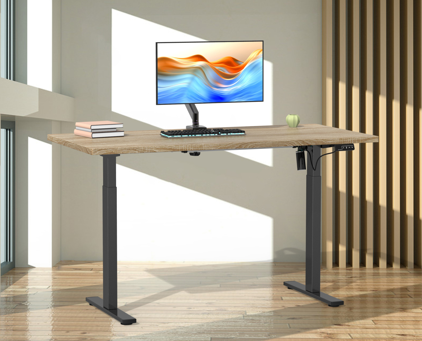 Schreibtisch - Sonoma Eiche-schwarz - 160 cm - höhenverstellbar