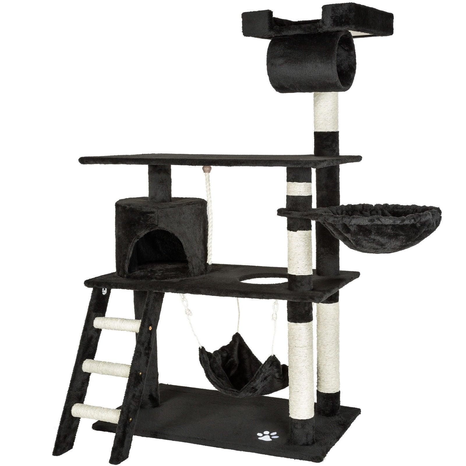 Arbre à chat griffoir grattoir niche jouet animaux peluché noir 141 cm