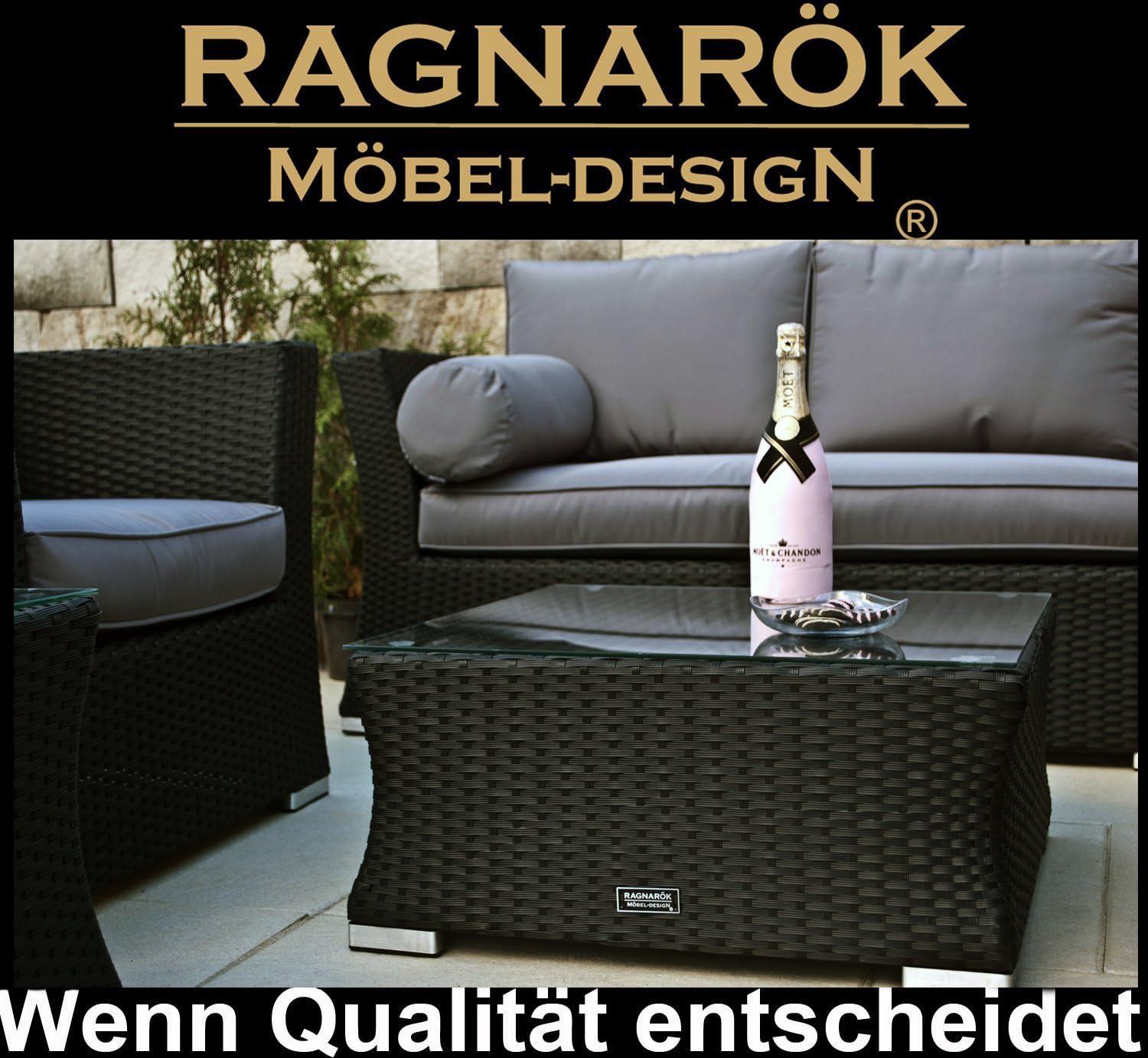 Ragnarök-Möbeldesign PolyRattan Lounge DEUTSCHE Marke - EIGENE Produktion - 8 Jahre GARANTIE auf UV Besträndigkeit SCHWARZ Gartenmöbel Aluminium