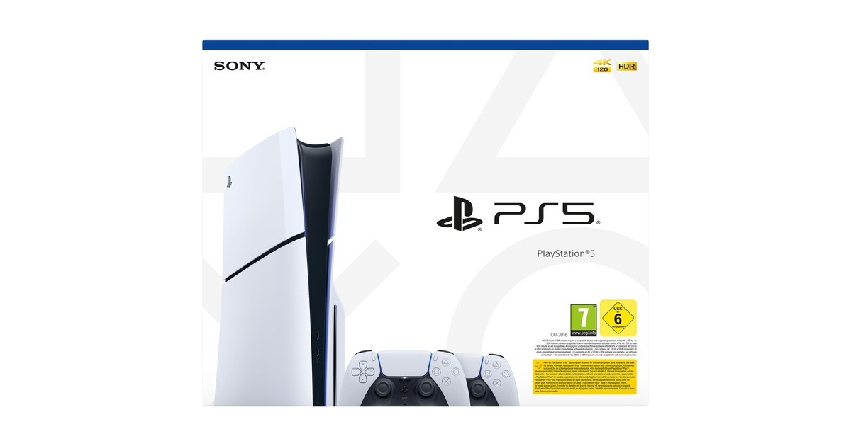 SonyPlayStation 5 (Slim) + Twee DualSense draadloze controllers spelconsole  (Wit/zwart)