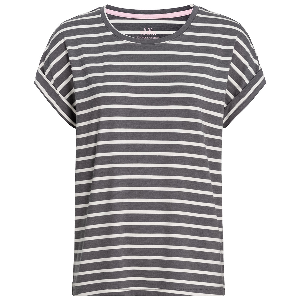 Gina Benotti Damen T-Shirt mit fixierten Turn-ups grau / weiss