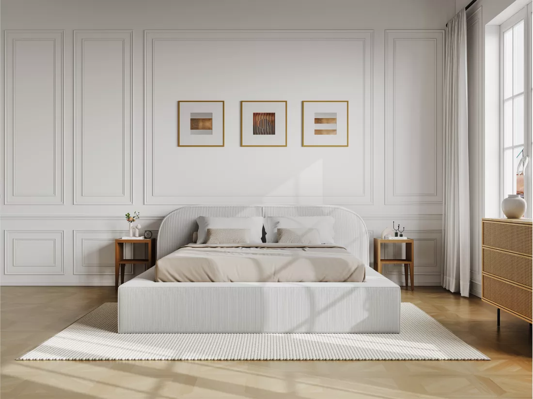 Lit coffre 180 x 200 cm - Velours côtelé - Crème - Avec matelas - LIRABA de Maison Céphy