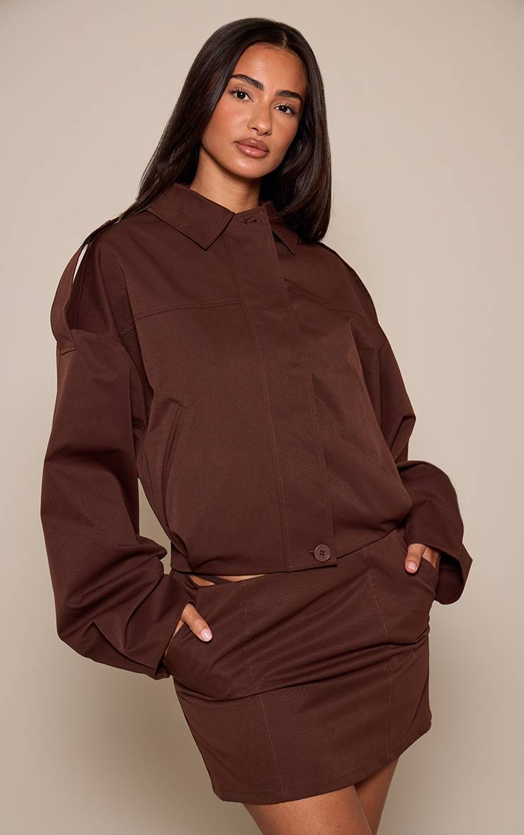 Chocolat Veste Bomber Petite Avec Détails De Coutures