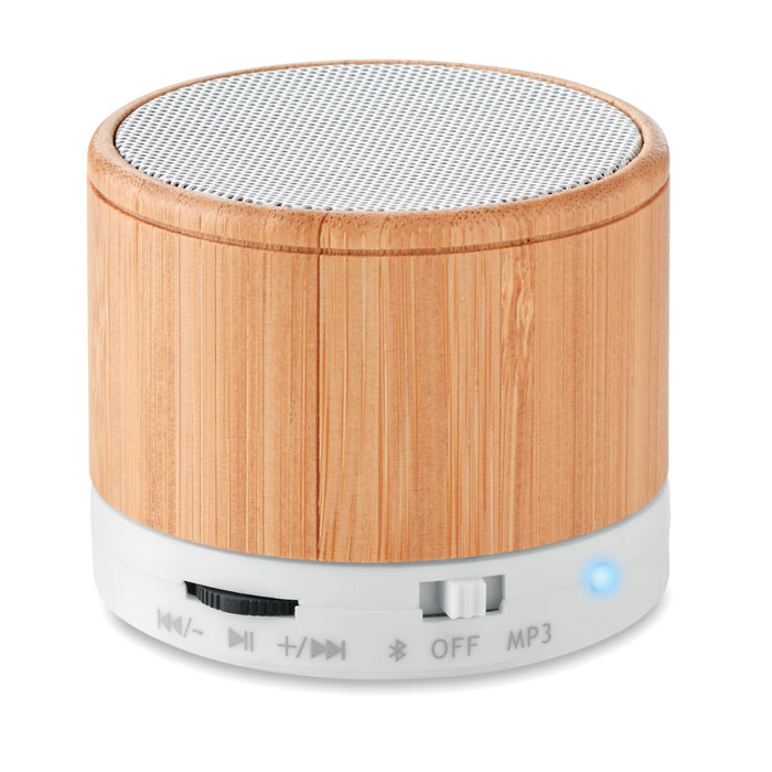 GiftRetail MO9608 - ROUND BAMBOO Haut-parleur sans fil bambou