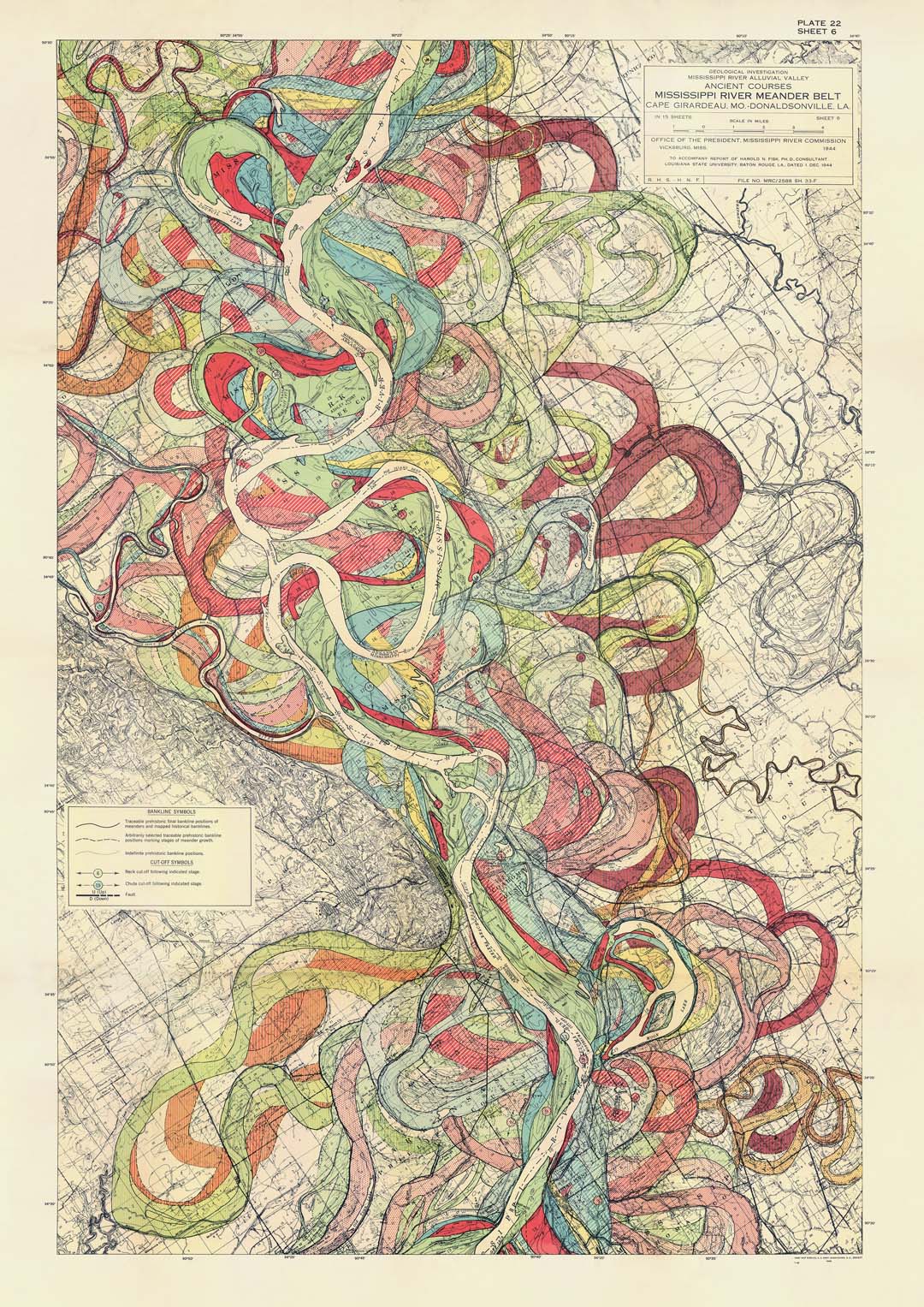 Der mäandernde Mississippi von Harold Fisk; Tafel 22, Blatt 6