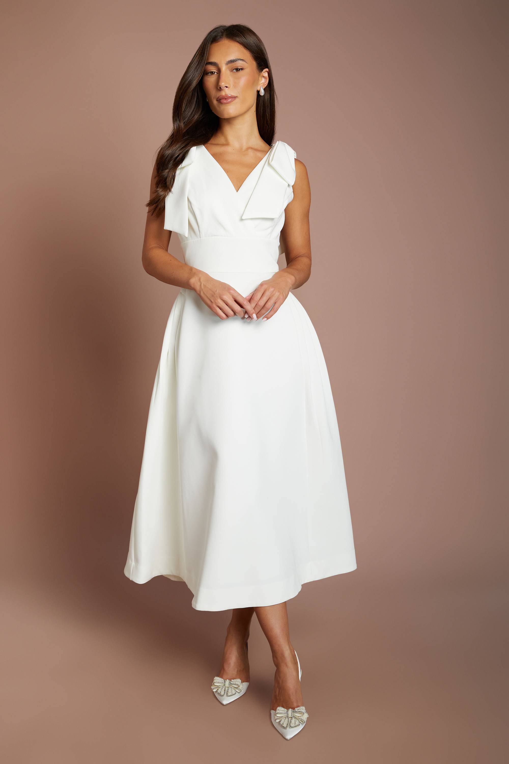 Coast Robe De Mariée Patineuse Mi-longue Avec Bretelles À Nœuds