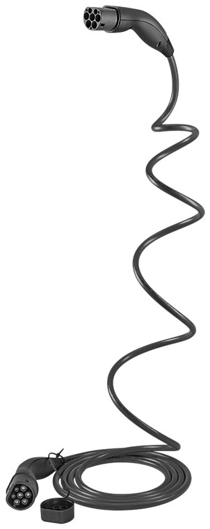 (5m) Selbstaufrollendes Helix 22kW/32A Elektroauto Ladekabel 3-phasiges Stromkabel für Hybrid- / E-Autos mit Typ 2 Anschluss (61795) - Schwarz