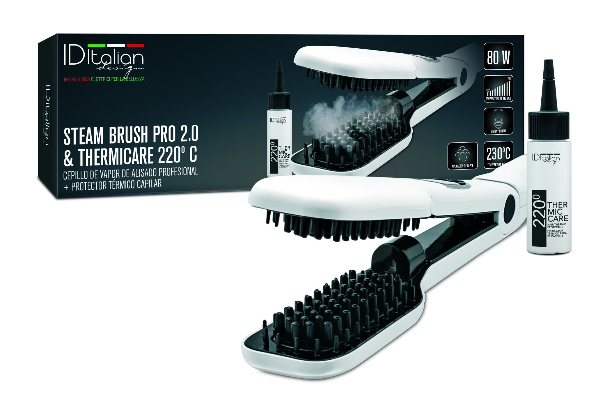Italian Design Steam Brush Pro 2.0 & Thermicare Hair straightener