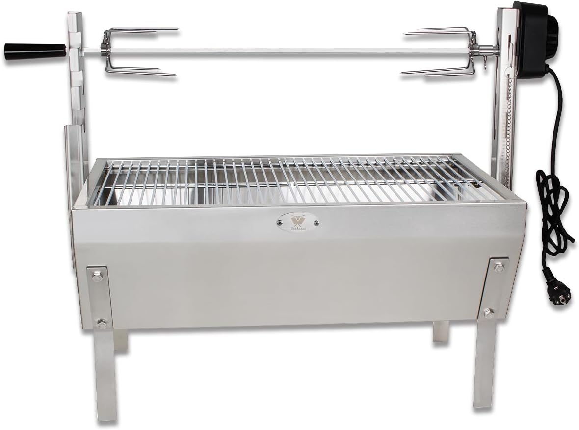 Beeketal 'SGB-8' Tisch Spießbratengrill mit Grillmotor für Hähnchen oder Rollbraten, Spießgrill mit 3-fach verstellbarem Drehspieß für bis zu 4 kg Grillgut, Grillfläche Holzkohlegrill: ca. 60x32 cm