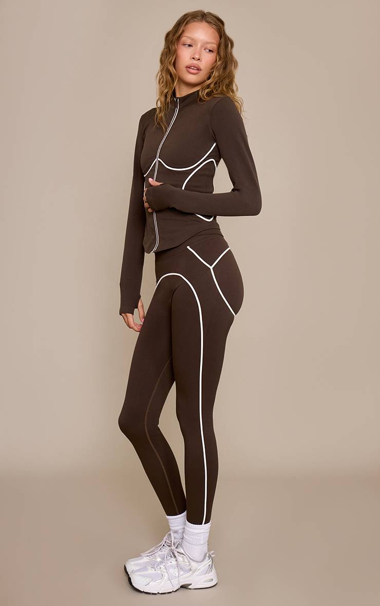 Espresso Veste Sans Couture Gris Chiné À Surpiqûres Contrastées