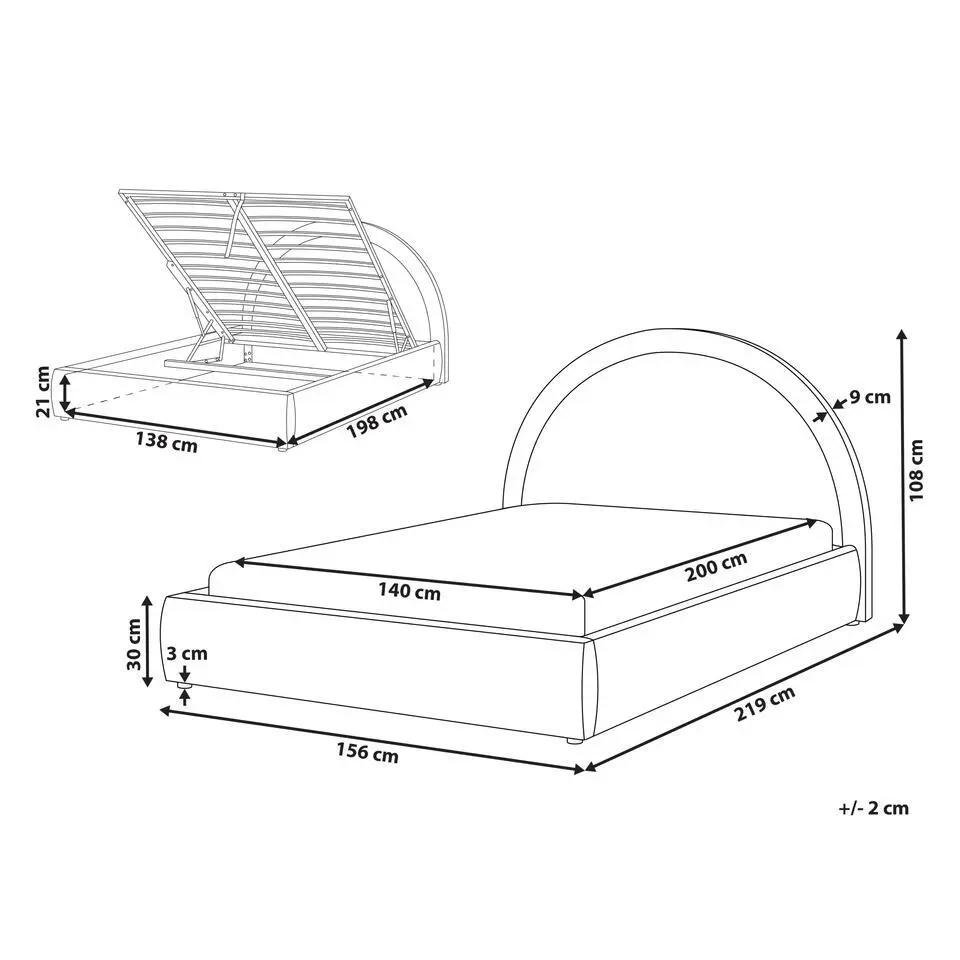 MOUZON - Bed met opbergruimte - Beige - 140 x 200 cm - Stof