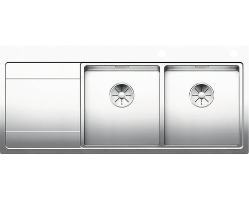 Blanco DIVON II 8 S-IF spoelbak, 1160 x 510 mm, roestvrij staal, satijnglans, 521665, 2 bakken, met afdruipgedeelte, bak rechts, vlak ingebouwd