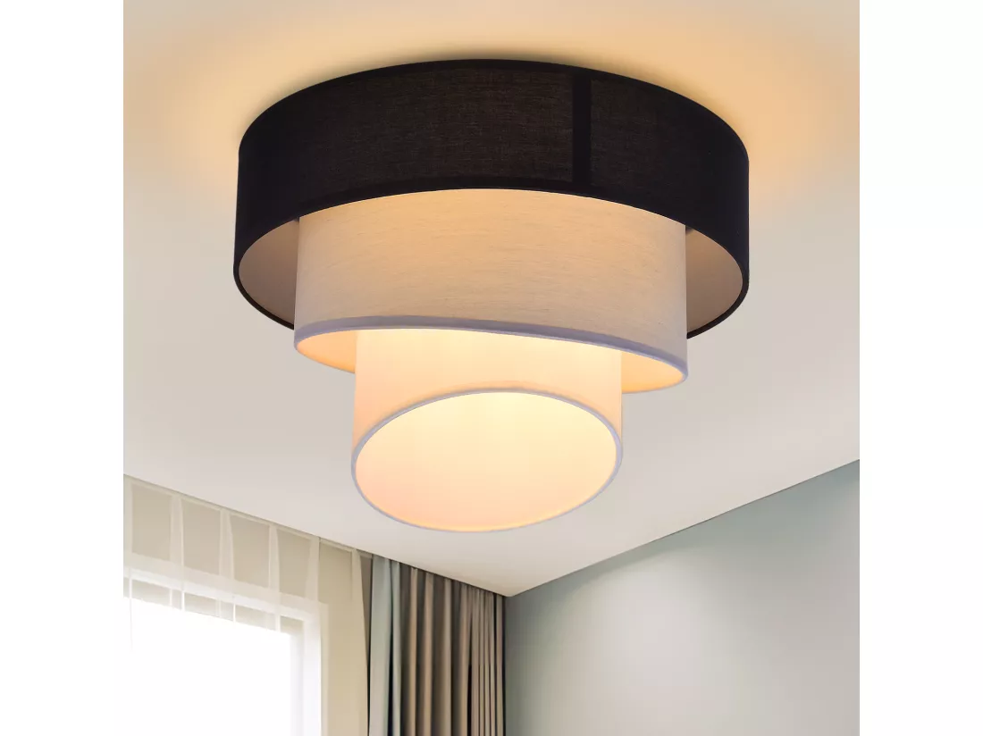 NETTLIFE Plafonnier salon plafonnier abat-jour en tissu Ø40cm blanc chaud E27 moderne noir