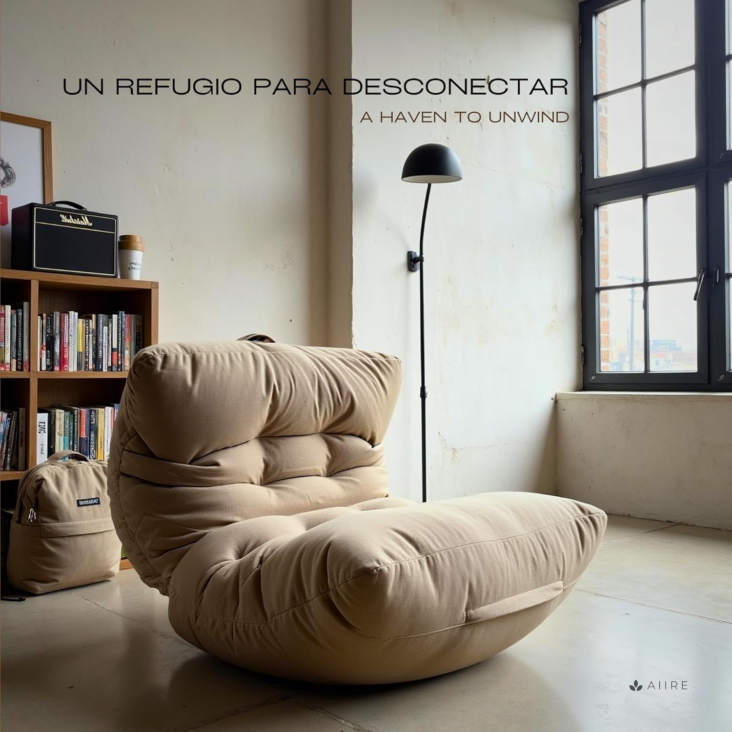 Aiire Relaxo Sitzsack XXL für Kuschelecke - Bean Bag Design mit Füllung - Riesen Sitzsäcke Erwachsene, Sitz Sack Flauschig - Bodenkissen Grob, Bodenstuhl, Bodensessel Grau