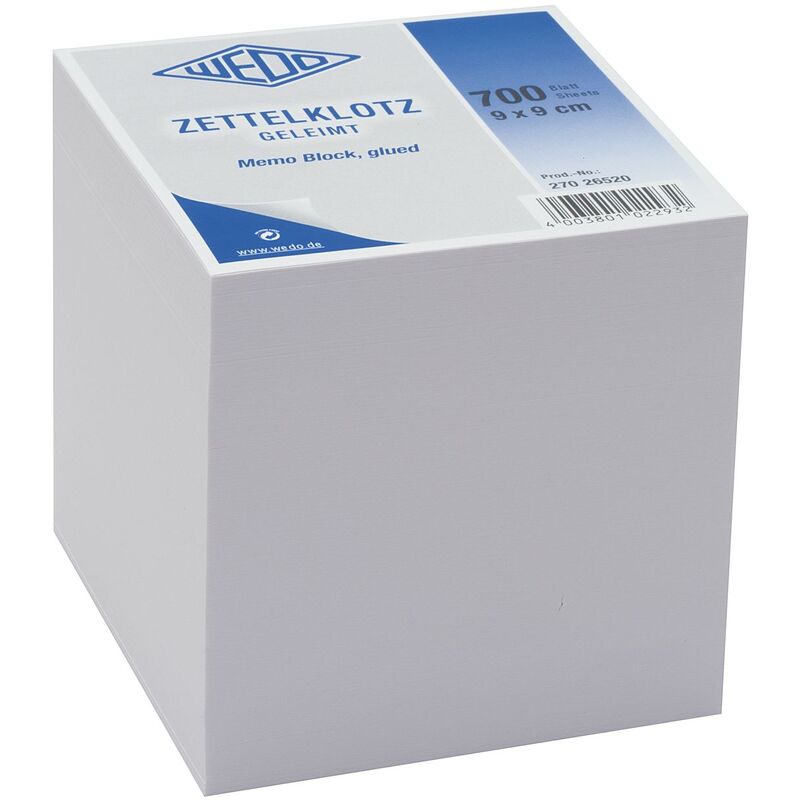 Wedo Ersatzzettel für Zettelbox, geleimt, 9 x 9 cm, weiss