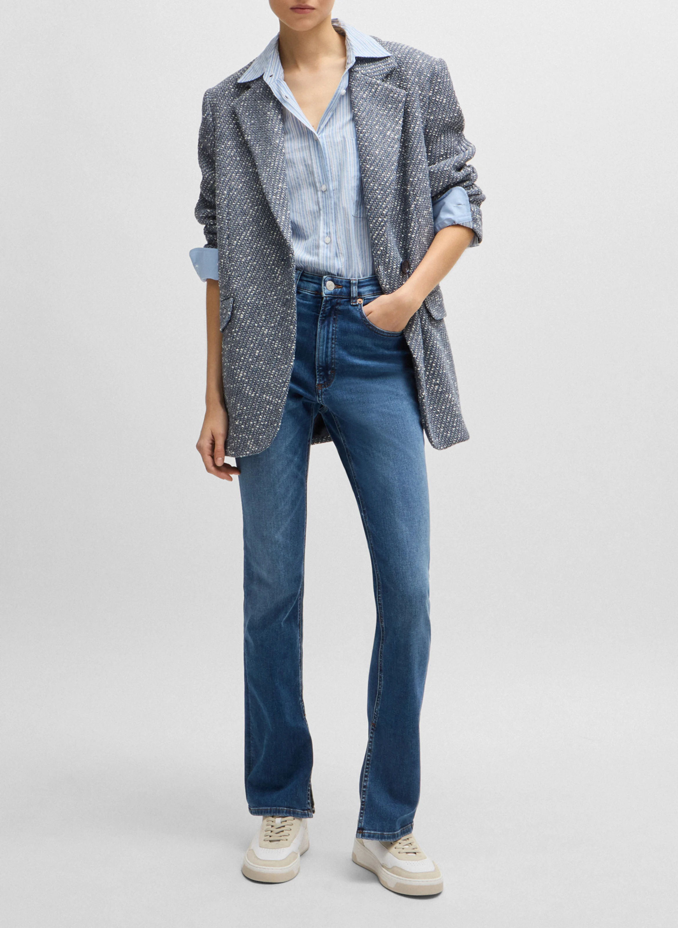 Jean boot-cut en coton mélangé | Bleu