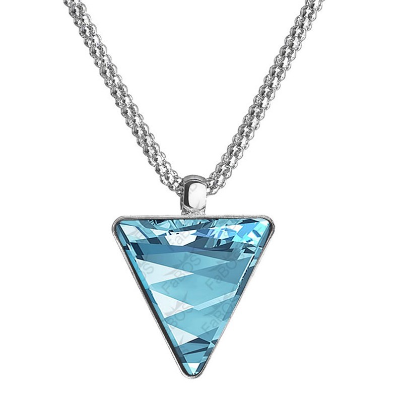 Collier orné de cristaux Swarovski avec pierre crystal Bleu en plaqué Or blanc et rhodié