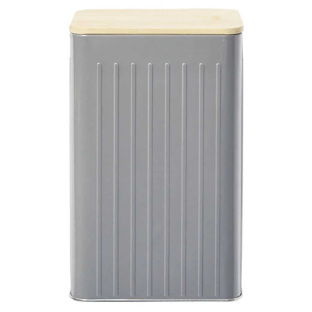 Boîte rectangulaire métal embossée couvercle bambou 12,8x10xH20,5cm