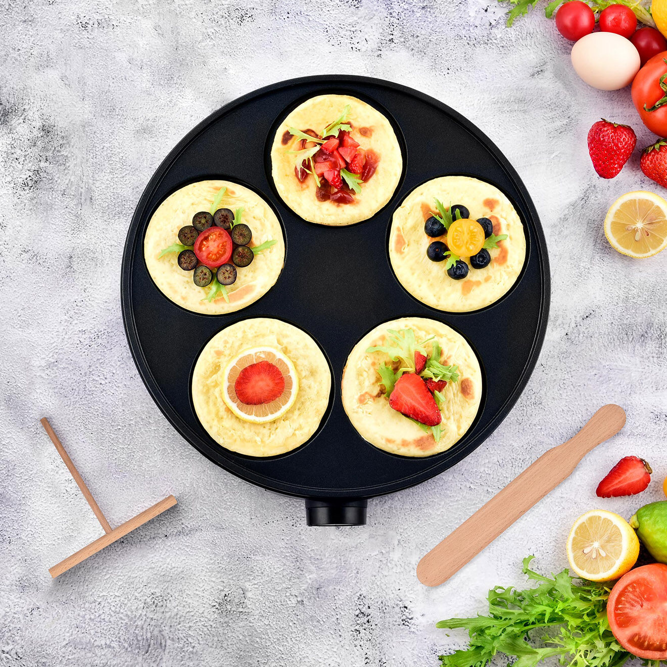Kitchencook Crepiere Electrique en fonte d'aluminium Minicrêpe noir/gris
