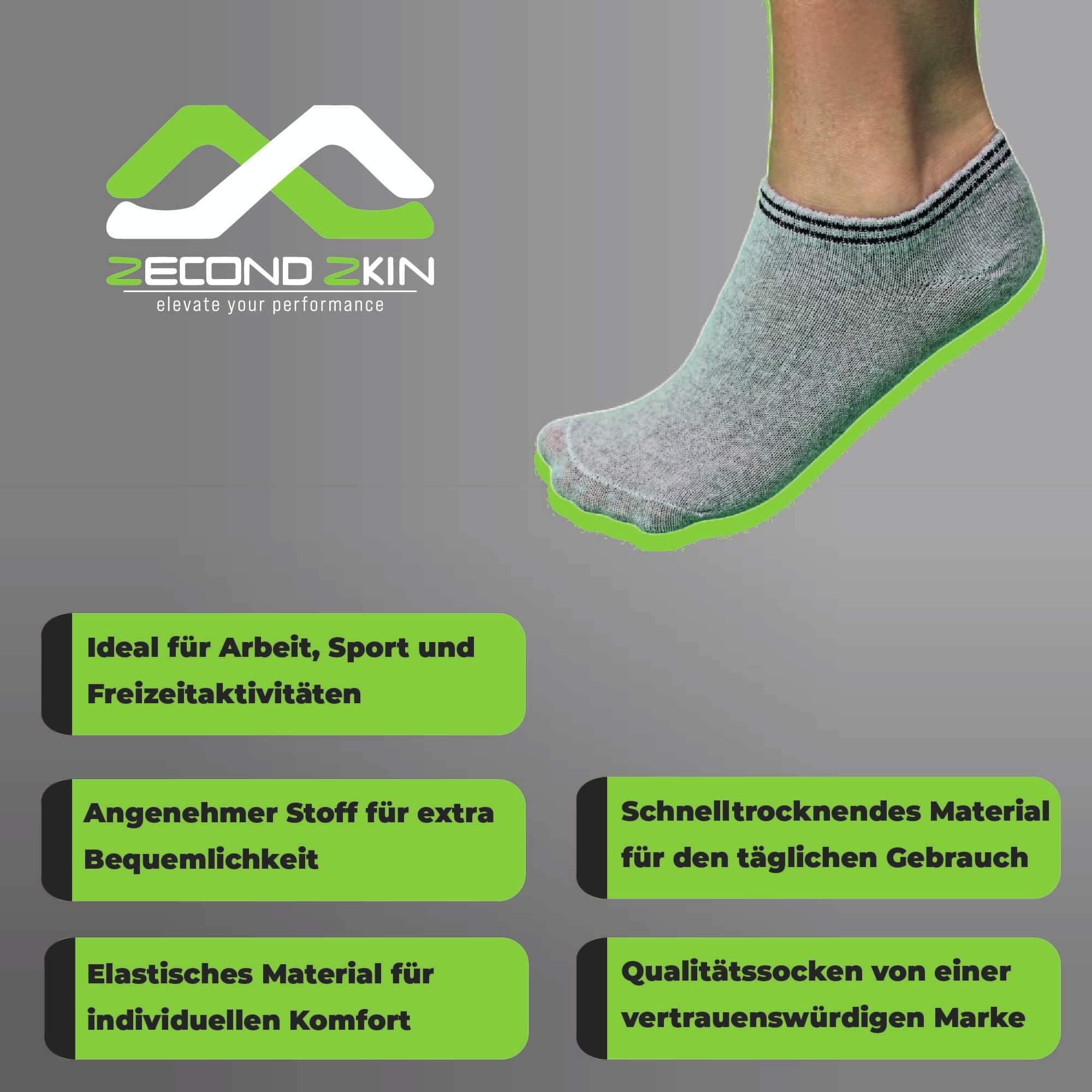Zecond Zkin 8 Paar Sneaker Socken Gr. 32 - 38 grau Sommersocken Füßlinge aus Baumwolle