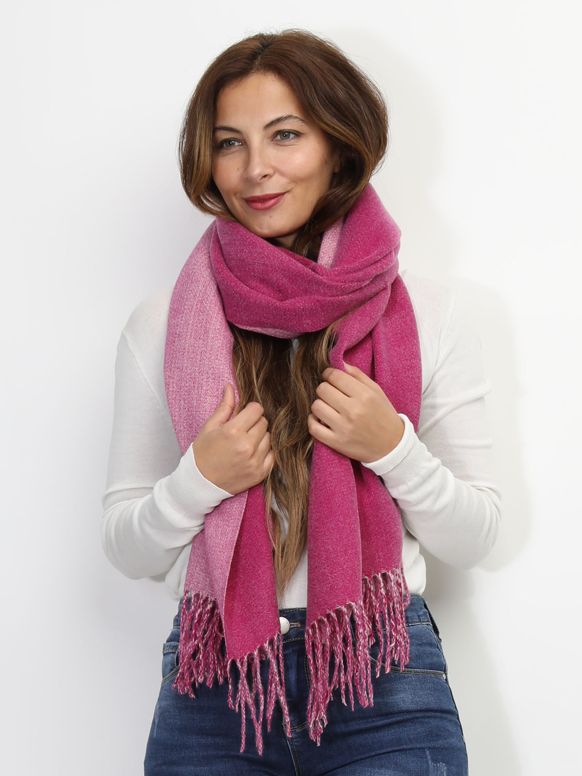Écharpe douce à franges- Fuchsia